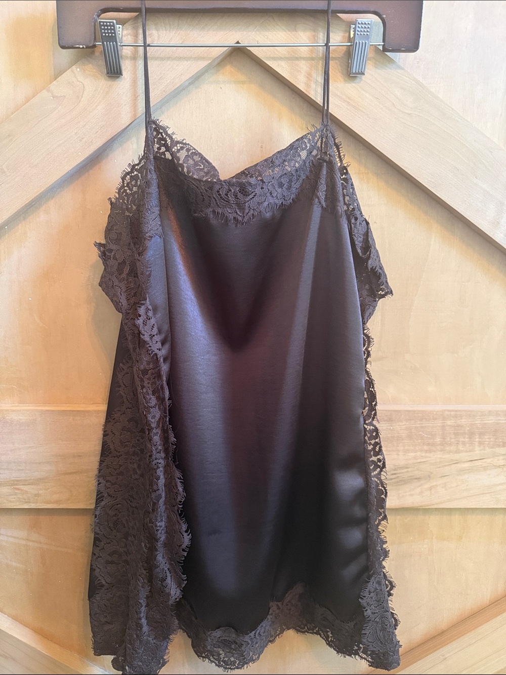 Amazon Brown Lace Trim Satin Camisole